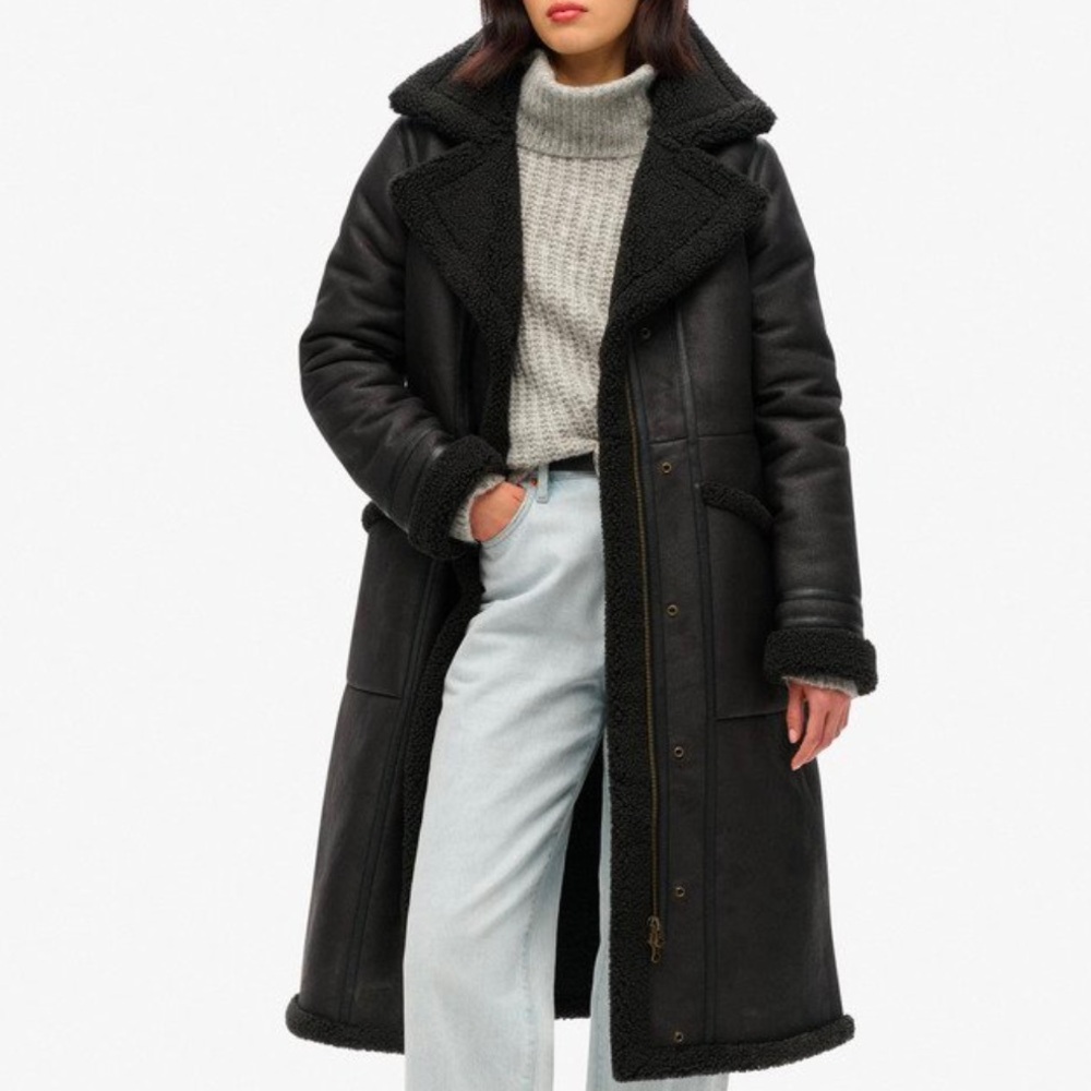 NWT Superdry Faux Shearling Longline Jacker size XS